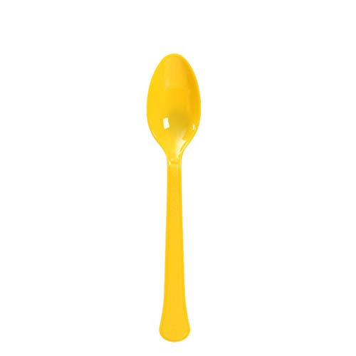 Premium Heavy Weight Plastic Spoons | Sunshine Yellow | Pack of 48 | Party Supply