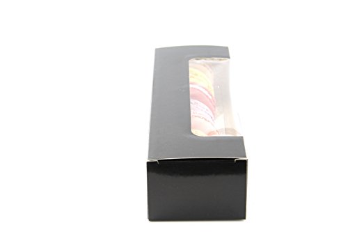 Black Macaron Cookie Boxes with Window (Case of 250), PacknWood - Paper Dessert Containers (8.5" x 2.7" x 1.9") 210MAC7F
