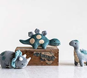 Creative Co-op Green & Grey Plush Dinosaur Rattles (Set of 3 Styles) Toys, Green