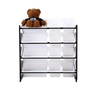 Phoenix Home Espresso Collection Kid's Toy Storage Organizer with 12 Plastic Bins, White