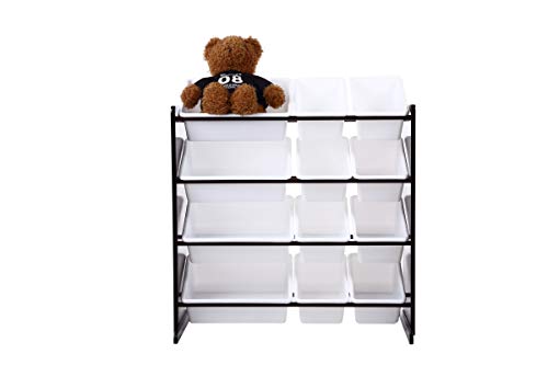 Phoenix Home Espresso Collection Kid's Toy Storage Organizer with 12 Plastic Bins, White