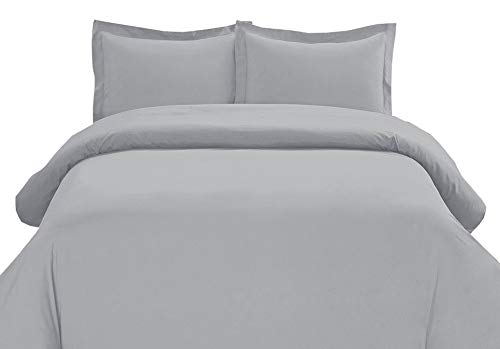 Tektrum 3 Piece 3pc Duvet Cover Set with Button Enclosure - 1800 Supreme Collection Super Soft Hotel Luxury Top Quality Durable 100 GSM Brushed Microfiber, Wrinkle & Fade Resistant - Grey, Queen Size