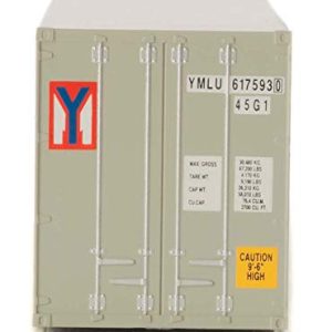 Walthers SceneMaster HO Scale Model of Yang Ming (Gray, Red, Blue) 40' Hi Cube Corrugated Container W/Flat Roof