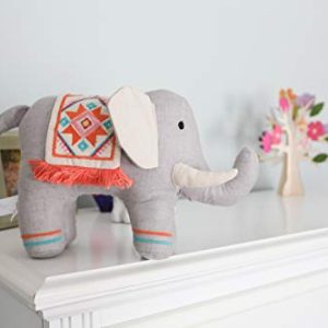 MON AMI Plush Indian Elephant Draped with an Ornate Tribal Blanket, Grey, Orange Blanket, 11", Fun Stuffed Toy for Boys & Girls, Soft & Huggable