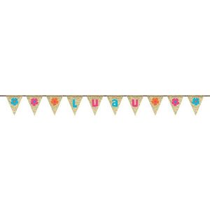 amscan Sun-Sational Summer Party Flower Blooms & Luau Pennant Burlap Banner (1 Piece), 9' X 7", Multicolor