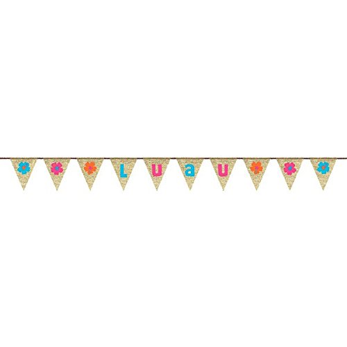 amscan Sun-Sational Summer Party Flower Blooms & Luau Pennant Burlap Banner (1 Piece), 9' X 7", Multicolor