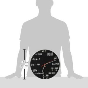 DCI Pop Quiz Clock, Black and White, Metal, 11-1/2" Diameter, Mathematics Teacher Gift, Wall Clock for Classroom, Home, Office
