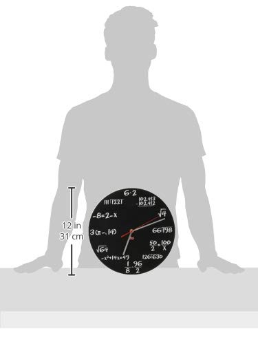 DCI Pop Quiz Clock, Black and White, Metal, 11-1/2" Diameter, Mathematics Teacher Gift, Wall Clock for Classroom, Home, Office