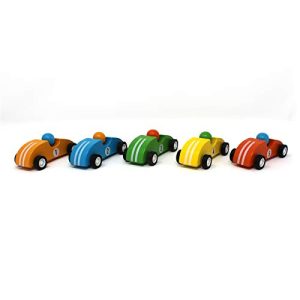 Jack Rabbit Creations, Inc. Pull Back Race Cars - Set of 5 - Orange, Red, Green, Blue Yellow