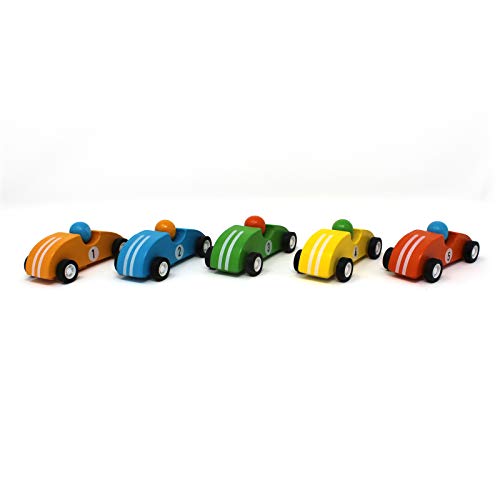 Jack Rabbit Creations, Inc. Pull Back Race Cars - Set of 5 - Orange, Red, Green, Blue Yellow