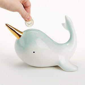 Baby Aspen Narwhal Porcelain Piggy Bank, Green, One Size