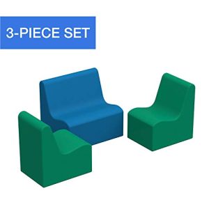 FDP SoftScape Wave Preschool Chair and Sofa Seating Set, Play Soft Supportive Foam Furniture for Kids for Bedrooms, Playrooms, Classrooms - Contemporary (3-Piece)