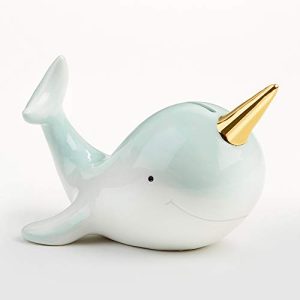 Baby Aspen Narwhal Porcelain Piggy Bank, Green, One Size