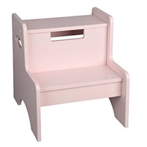 Wildkin Pink Wooden Two-Step Stool for Kids and Adults, Perfect for Kitchen or Bathroom Use, Stepping Stool Features Two Convenient Carrying Handles, Suitable for Individuals Up To 200lbs