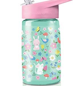 Crocodile Creek Kids Backyard Friends Flip Straw Girls Tritan Eco Drinking Bottle, Teal, 7"