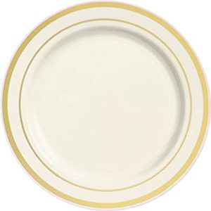 Amscan 438954 Premium Round Plastic Plates, 10 1/4", Cream