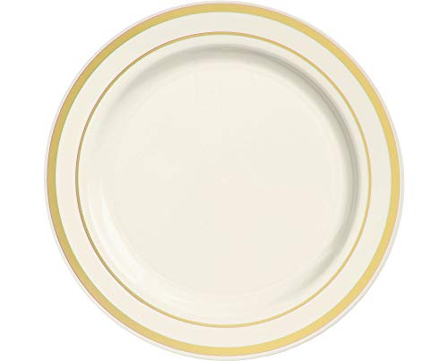 Amscan 438954 Premium Round Plastic Plates, 10 1/4", Cream