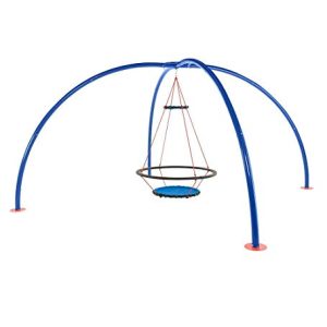HearthSong Outdoor Hanging Vortex Spinning Ring Swing with Sky Dome Stand Special - Backyard Playground Equipment - Multiple Children - Approx. 8' x 17.7' (Stand), Blue
