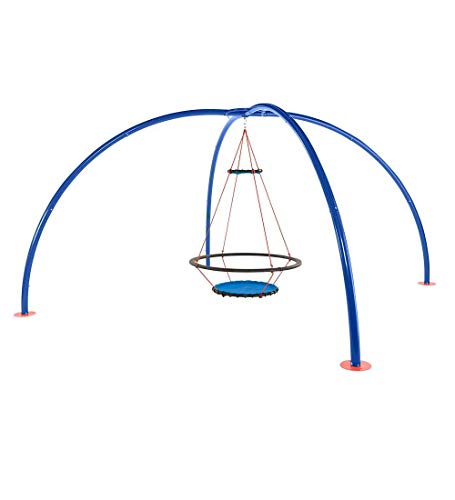 HearthSong Outdoor Hanging Vortex Spinning Ring Swing with Sky Dome Stand Special - Backyard Playground Equipment - Multiple Children - Approx. 8' x 17.7' (Stand), Blue