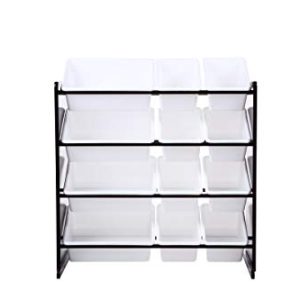 Phoenix Home Espresso Collection Kid's Toy Storage Organizer with 12 Plastic Bins, White