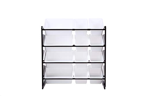 Phoenix Home Espresso Collection Kid's Toy Storage Organizer with 12 Plastic Bins, White