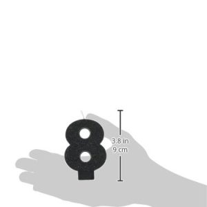 amscan Birthday Celebration, Numeral #8 Glitter Candle, Party Supplies, Black, 3 1/4"