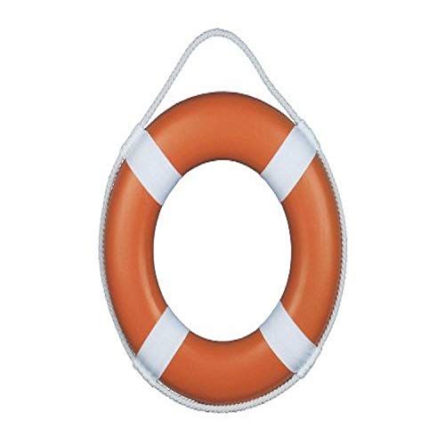 Hampton Nautical Orange Painted Lifering with White Bands, 15"