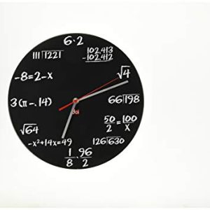 DCI Pop Quiz Clock, Black and White, Metal, 11-1/2" Diameter, Mathematics Teacher Gift, Wall Clock for Classroom, Home, Office