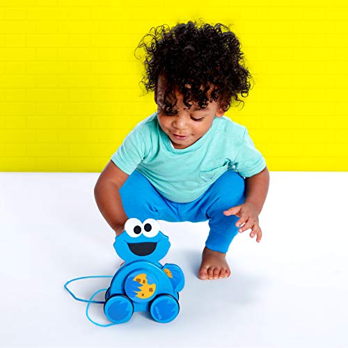 Bright Starts Sesame Street Snack & Stroll Cookie Monster Wooden Pull Toy, Ages 12-36 Months
