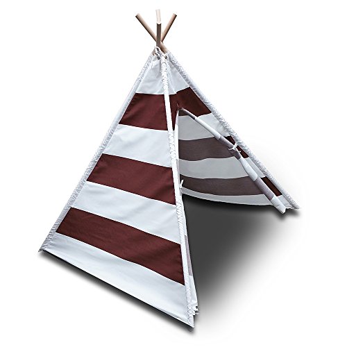 Modern Home Children's Canvas Tepee Set with Travel Case - Brown/White Stripes