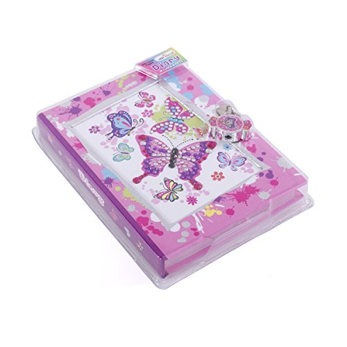 Hot Focus Butterfly Secret Diary with Lock – 7” Journal Notebook with 300 Double Sided Lined Pages, Padlock and Two Keys for Kids