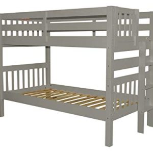 Bedz King Bunk Beds Twin over Twin Mission Style with End Ladder, Gray