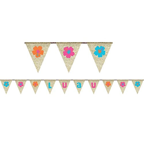 amscan Sun-Sational Summer Party Flower Blooms & Luau Pennant Burlap Banner (1 Piece), 9' X 7", Multicolor