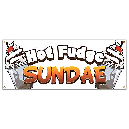 SignMission Hot Fudge Sundae 48" Banner Concession Stand Food Truck Single Sided, Size: 18" X 48"
