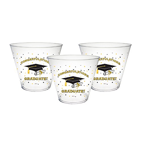 Party Essentials 20Count Printed Hard Plastic 9 Oz Tumbler Party Cups, Graduation