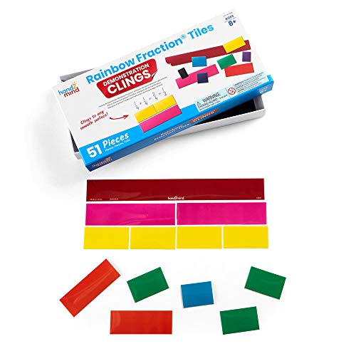 hand2mind Demonstration Clings Rainbow Fraction Tiles (Ages 8+) They Cling to Any Smooth Surface, No More Magnets (51 Pieces)