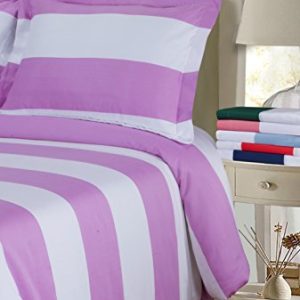 Cabana Stripe Kids Wrinkle Resistant Cotton Blend 600 Thread Count Full/Queen 3-Piece Duvet Cover Set, Hunter Green