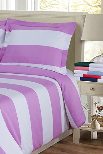 Cabana Stripe Kids Wrinkle Resistant Cotton Blend 600 Thread Count Full/Queen 3-Piece Duvet Cover Set, Hunter Green