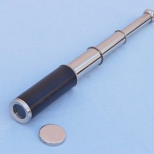 Hampton Nautical Captain's Chrome/Leather Spyglass Telescope with Black Rosewood Box, 14"