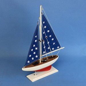 Hampton Nautical Wooden Patriotic Sailer Model Sailboat Decoration, 17"
