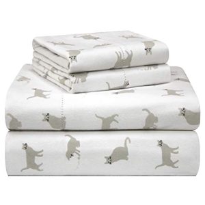 Pointehaven 180 GSM Velvet Feel Luxury Cotton Printed Flannel Sheet Set, Twin, Cats
