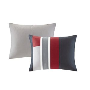 Comfort Spaces Pierre 4 Piece Comforter Set All Season Ultra Soft Hypoallergenic Microfiber Pipeline Stripe Boys Dormitory Bedding, Full/Queen, Black Red