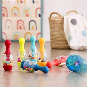 B. Toys – Let's Glow Bowling! – Multicolored Six Pin Toy Bowling Set with Flashing Light-Up Ball & Carrying Caddy for Kids Ages 2+