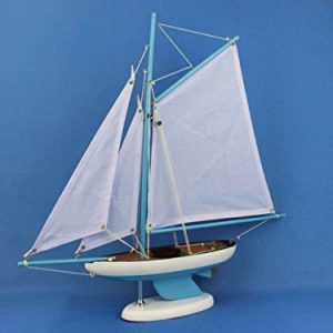 Hampton Nautical Wooden Bermuda Sloop Light Blue Model Sailboat Decoration 17" - Model Ship - Nautical Home Decorating Toy Figure
