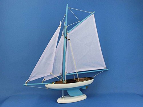 Hampton Nautical Wooden Bermuda Sloop Light Blue Model Sailboat Decoration 17" - Model Ship - Nautical Home Decorating Toy Figure
