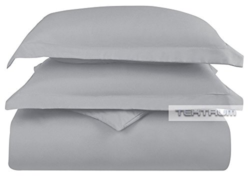 Tektrum 3 Piece 3pc Duvet Cover Set with Button Enclosure - 1800 Supreme Collection Super Soft Hotel Luxury Top Quality Durable 100 GSM Brushed Microfiber, Wrinkle & Fade Resistant - Grey, Queen Size