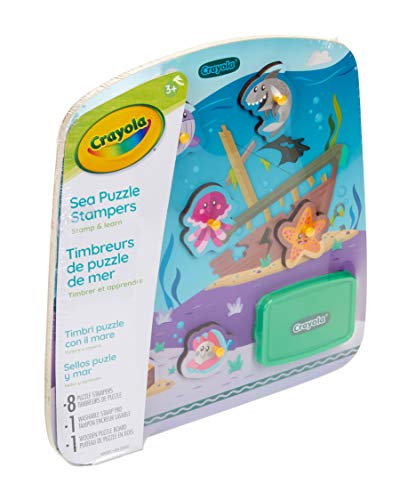 Crayola Sea Animals Wood Puzzle & Stamps, Educational Toy, Gift for Toddlers, 10Piece