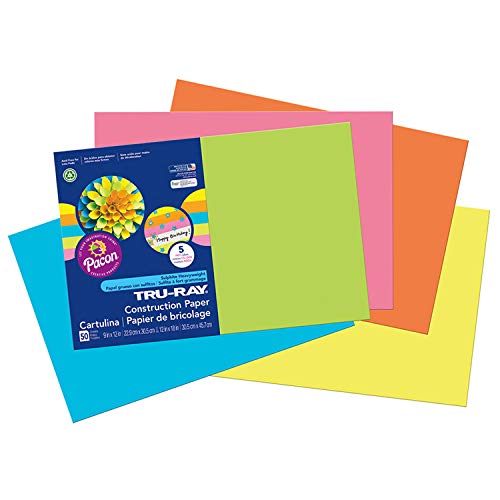 Tru-Ray Heavyweight Construction Paper, Hot Assorted Colors, 12" x 18", 50 Sheets