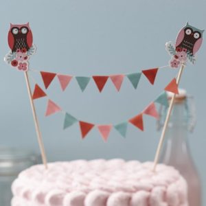 Ginger Ray PO-407 Patchwork Owl Cake Bunting Decoration Party Topper, Mixed, 1