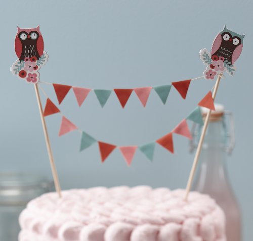 Ginger Ray PO-407 Patchwork Owl Cake Bunting Decoration Party Topper, Mixed, 1